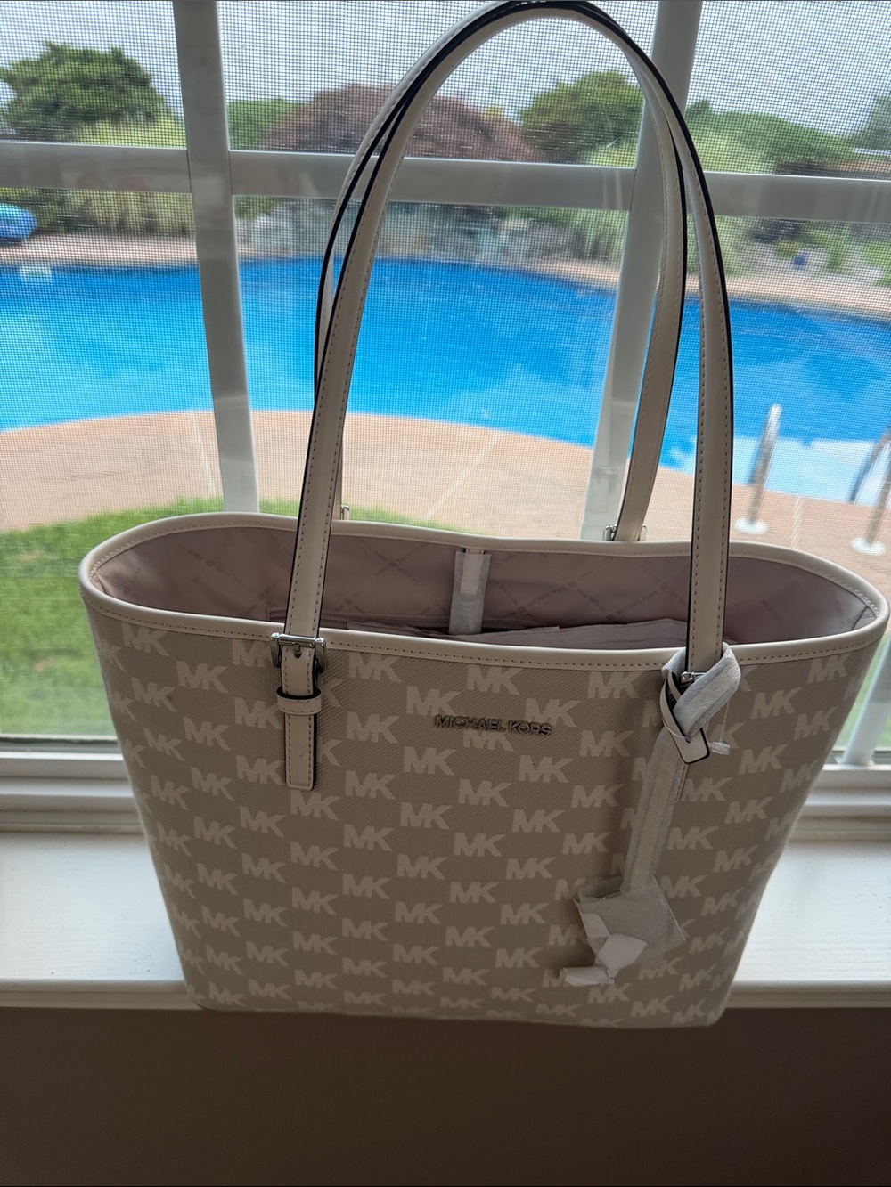 Michael Kors Cream and White MK Logo Tote